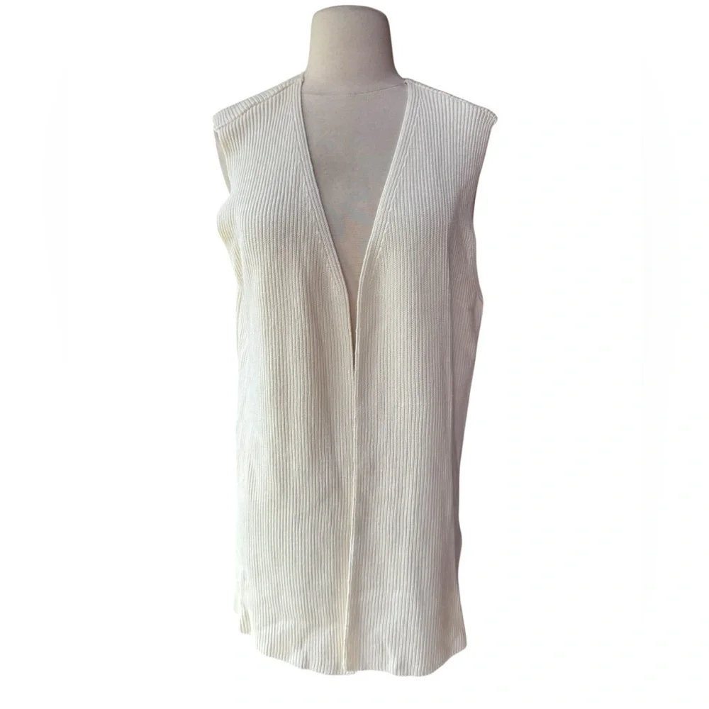 Deadstock 1980s/90s Liz & Co. 100% Cotton Off White Ribbed‎ Open Cardigan